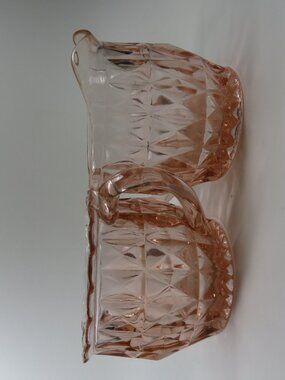 Vintage Pink Diamond Depression Glass Cream & Sugar Set Jeanette Windsor